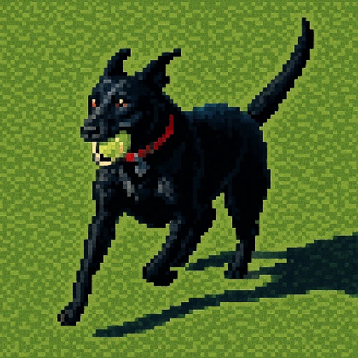 Pixel-art portrait of a shelter animal, redrawn from its adoption photo